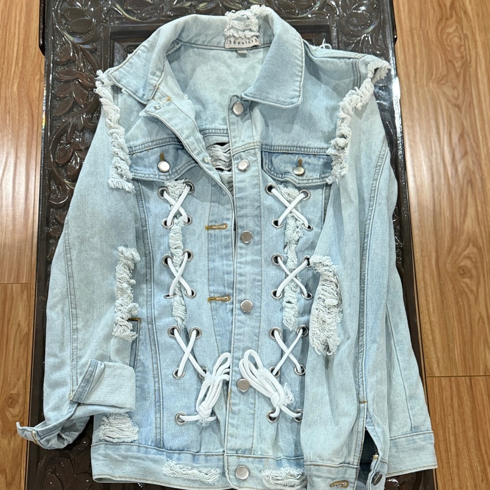 36 Point 5 Light Blue Lace-Up Jean Jacket